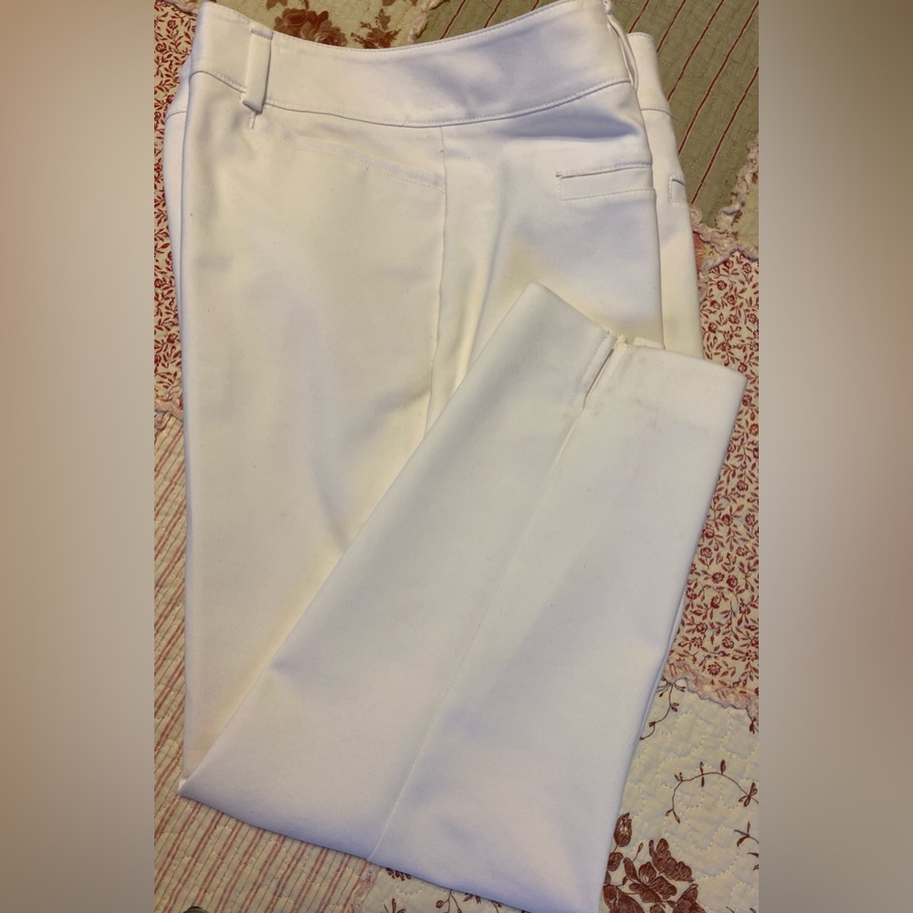 7th Avenue New York & Co Womens Crop Pants Size 14 White Stretch Straight leg